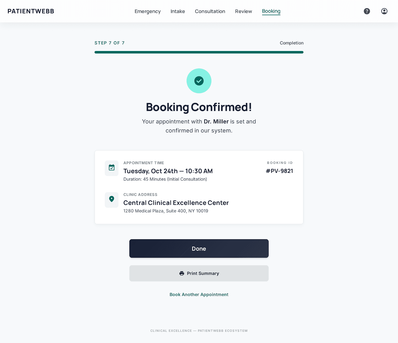 Vetdux booking confirmation screen